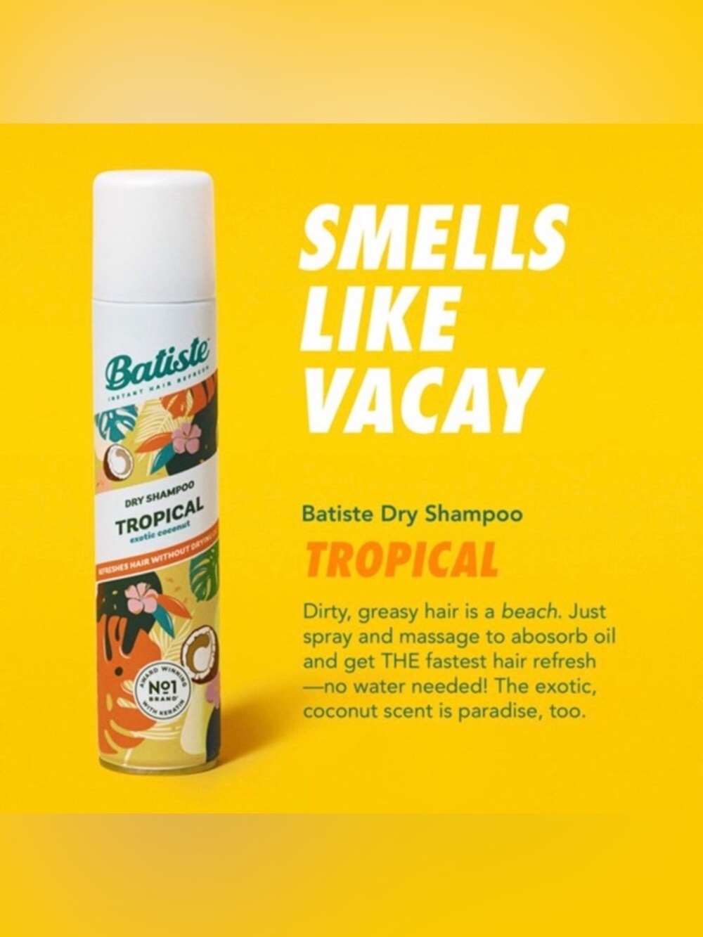 NEW Lot of 6x [Batiste] TROPICAL Dry Shampoo - Full size, not travel! - Picture 4 of 10